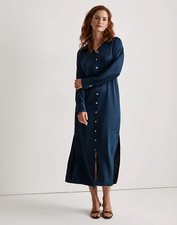 NWT Madewell Koures Satin Button-Front Midi Shirtdress Dress Size 2 XS Navy