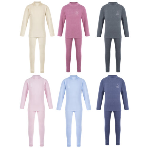 Niños Niños Niñas Capa Superior Prendas para dormir Camisetas Cálidas Pijama Conjunto Base Traje Color Liso - Imagen 1 de 59