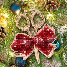 DIY Bead Embroidery Kit on Wood Christmas Bow Knot Beadwork Beaded Craft Set