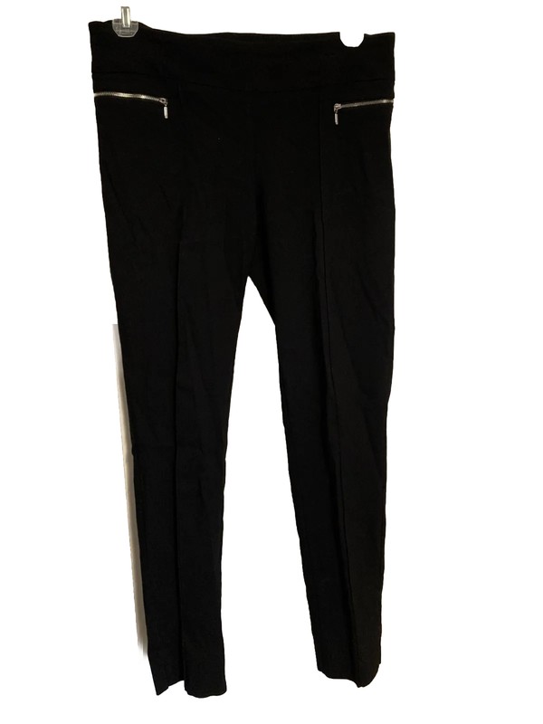 Zac & Rachel Pants Size 8 Pull-On Black Mid-Rise Straight Leg Zip Pockets Dressy