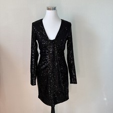 ONE33 Dress Womans 2 Black Sequin Knee Length V Neck Social
