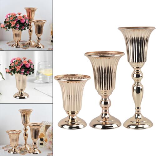 Vase fleurs en métal pot de fleurs luxe table dorée pièces maîtresses porte-vase rétro - Photo 1/10
