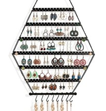 Wall Mounted Hexagon Metal Jewelry Organizer Hanging Rack for Earrings Necklace