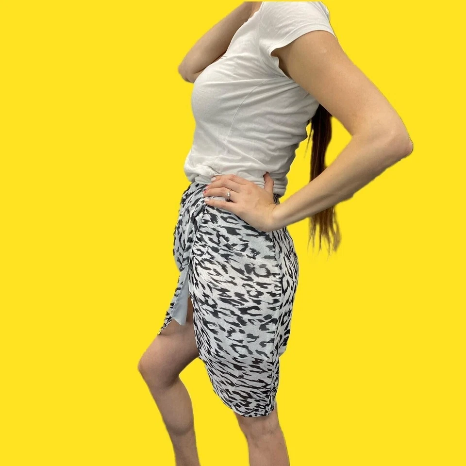 FINDERS KEEPERS Animal Print Chiffon Wrap Skirt, Grey/Black/White, XS - Image 2 of 4