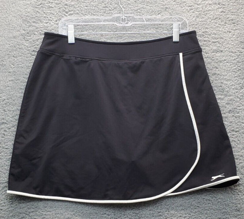 Slazenger Activewear Skort Women Large Black Elastic Waist Lined Wrap Front Logo