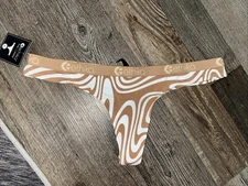 Ethika The Thong Panties L Brown & White Zebra Print NWT 10% Spandex