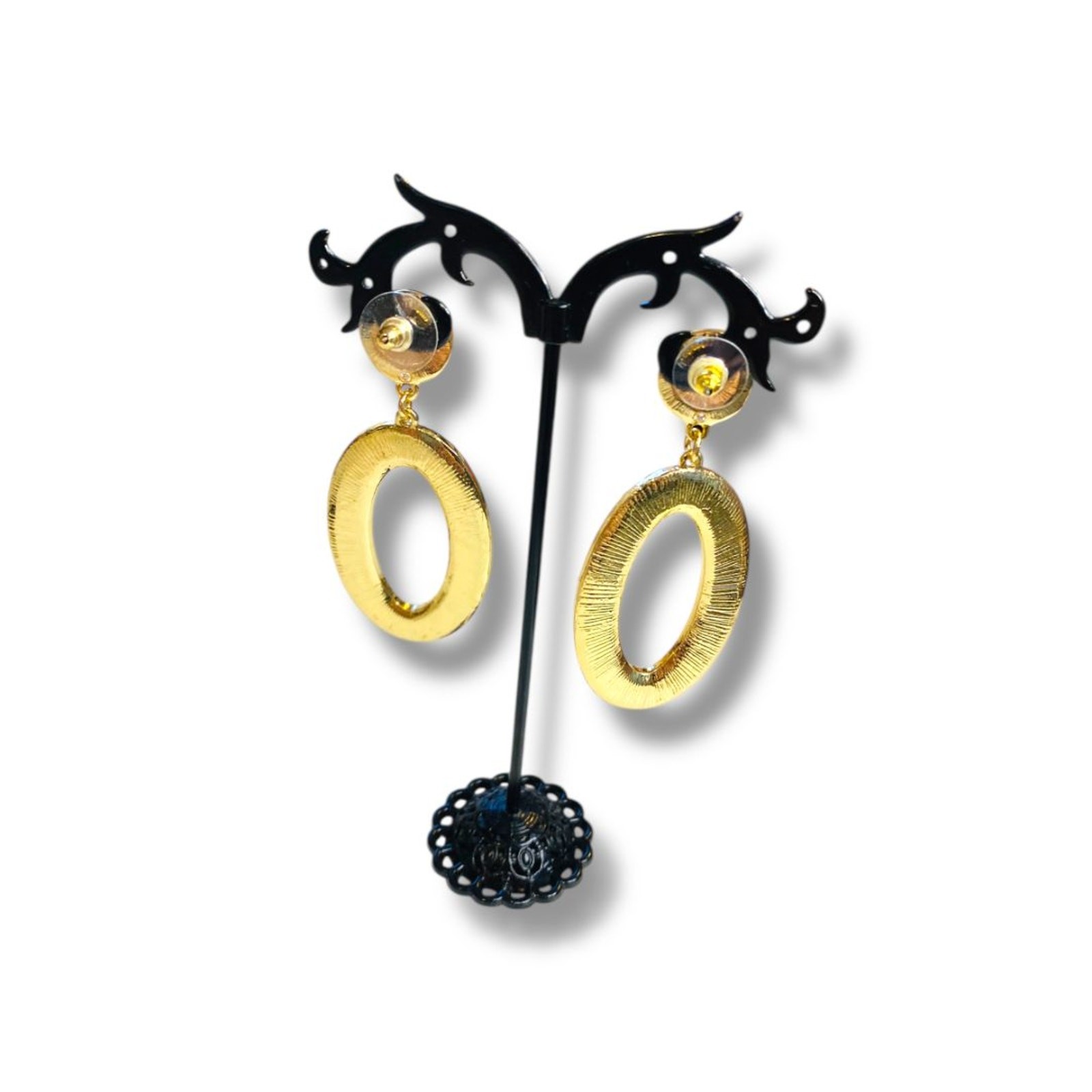 Statement Pierced Post Earrings Pink Goldtone Rhi… - image 5