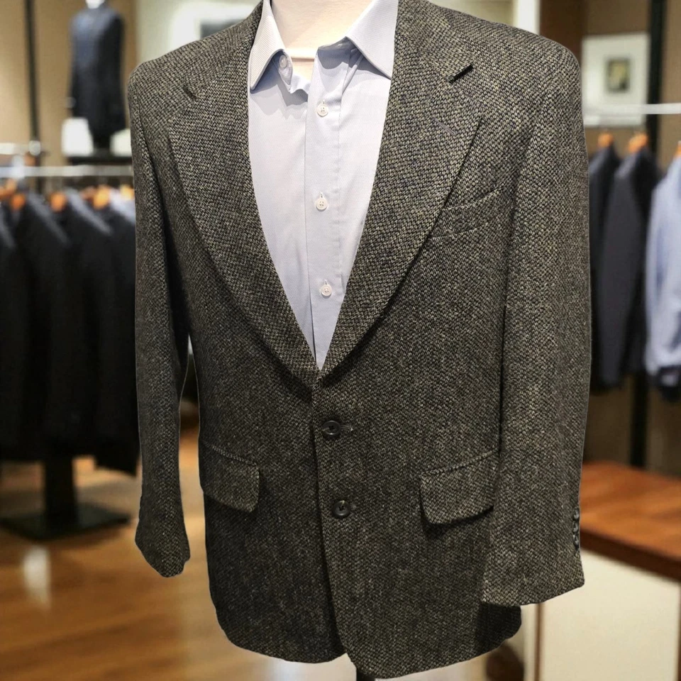 Винтажный зеленый твид Harris Tweed 39r 1960-е с широкими лацканами - Изображение 4 из 4