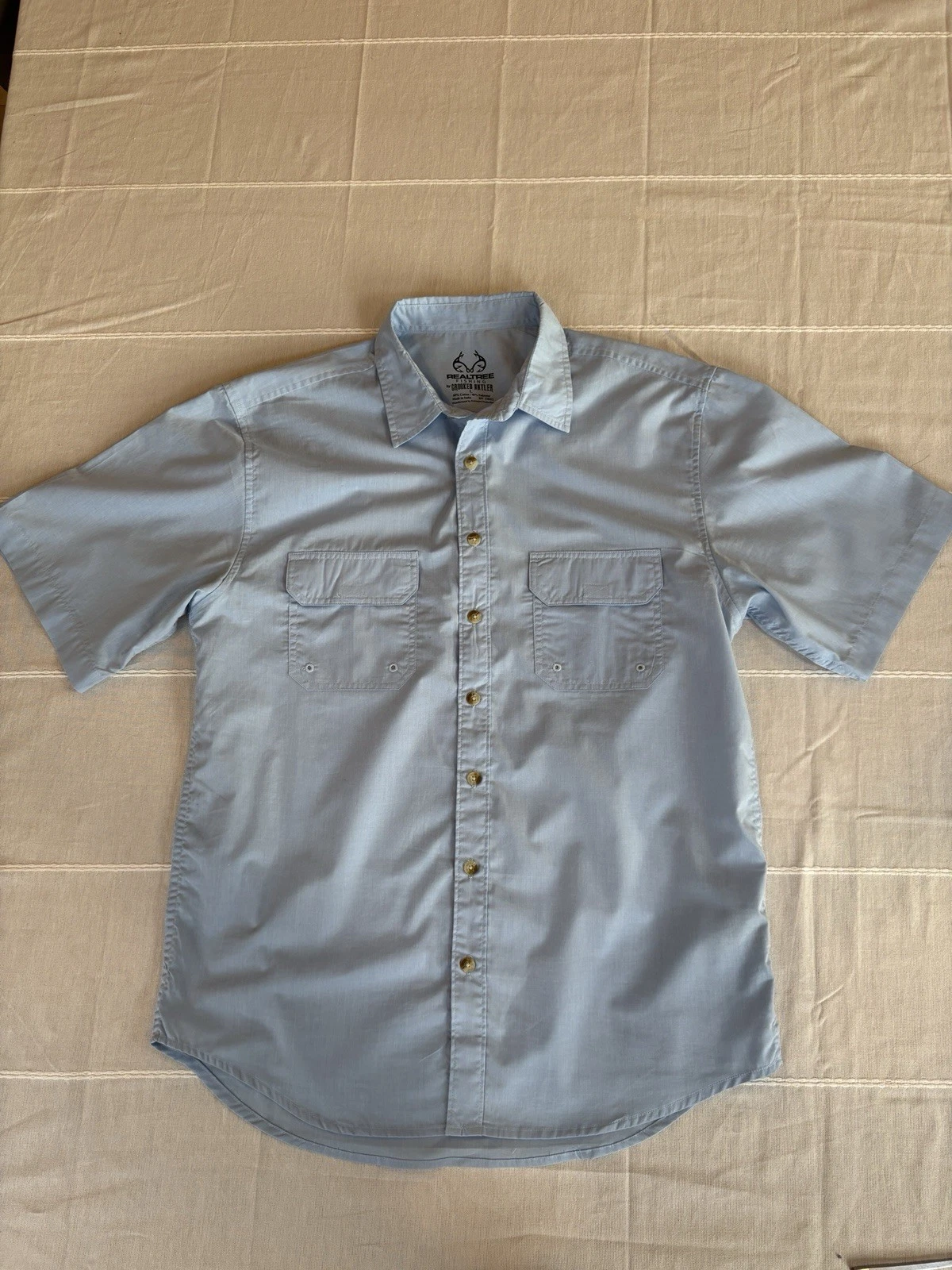 Realtree Fishing Shirt Mens Large Blue Short Sleeve Crooked Antler Button Up L