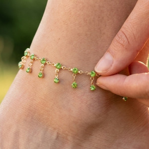 Authentic Charming 18K Gold Plated Brass Dangle Charm Anklet Minimalist Boho Handmade
