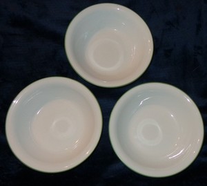 3 Corelle Corning GREEN BAND COUPE RIM Cereal Soup Bowls SUMMER BLUSH? MEADOW?