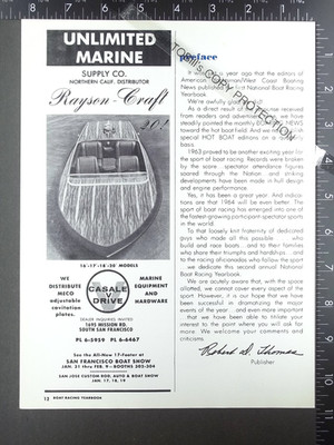 1964 ADVERTISEMENT for Rayson-Craft 20 at Unlimited Marine speed sport ski boat