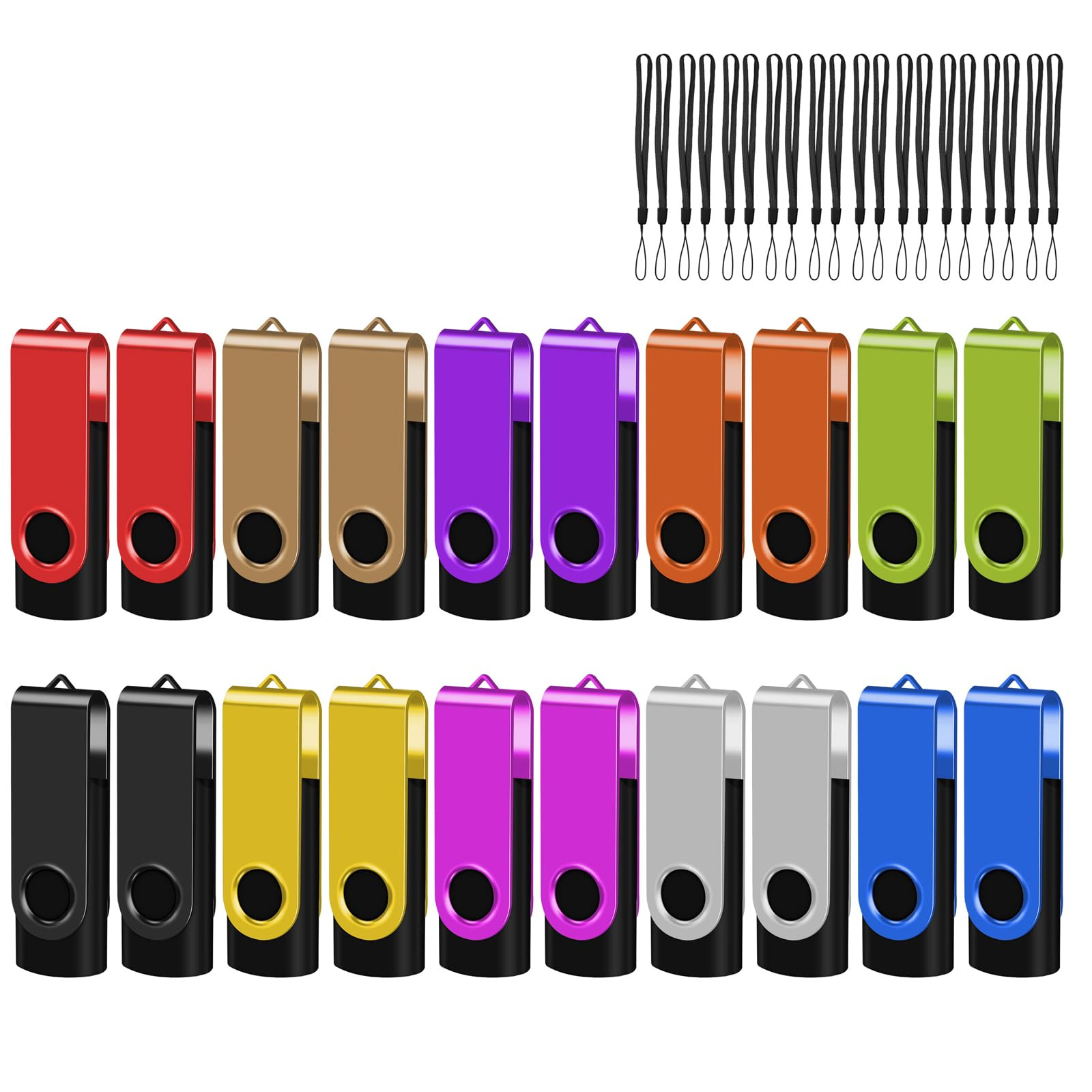 USB 2.0 Flash Drive 2GB with Lanyards Thumb Drives Bulk 20 Pack Colorful Mult...