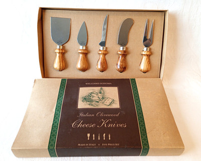 Williams-Sonoma Set 5 Pc Berti Italian Cheese Knives Stainless Steel Olivewood
