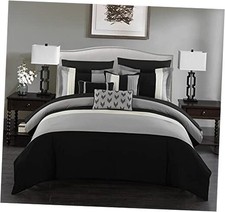 BCS00842-AN Ayelet 10 Piece Comforter Set Color Block Ruffled Bag Queen Black