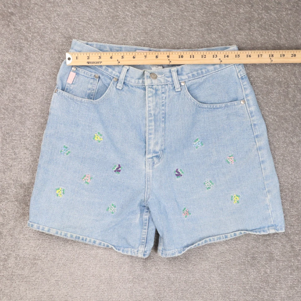VTG Womens Y2K No Excuses Floral Embroidered 30x5 Light Wash Blue Denim Shorts - Image 3 of 4