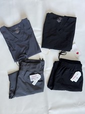 LOT Bundle 4 Pcs Scrub Top and Bottom Pants Size Medium NWT Black Gray  Medics