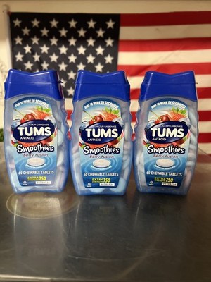 Tums SMOOTHIES Extra Strength 750mg Antacid 60ct Chewable Berry Fusion 3 Pack