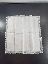 Vintage Dainty White Cotton Vintage Hankie with Lace Trim Wedding X