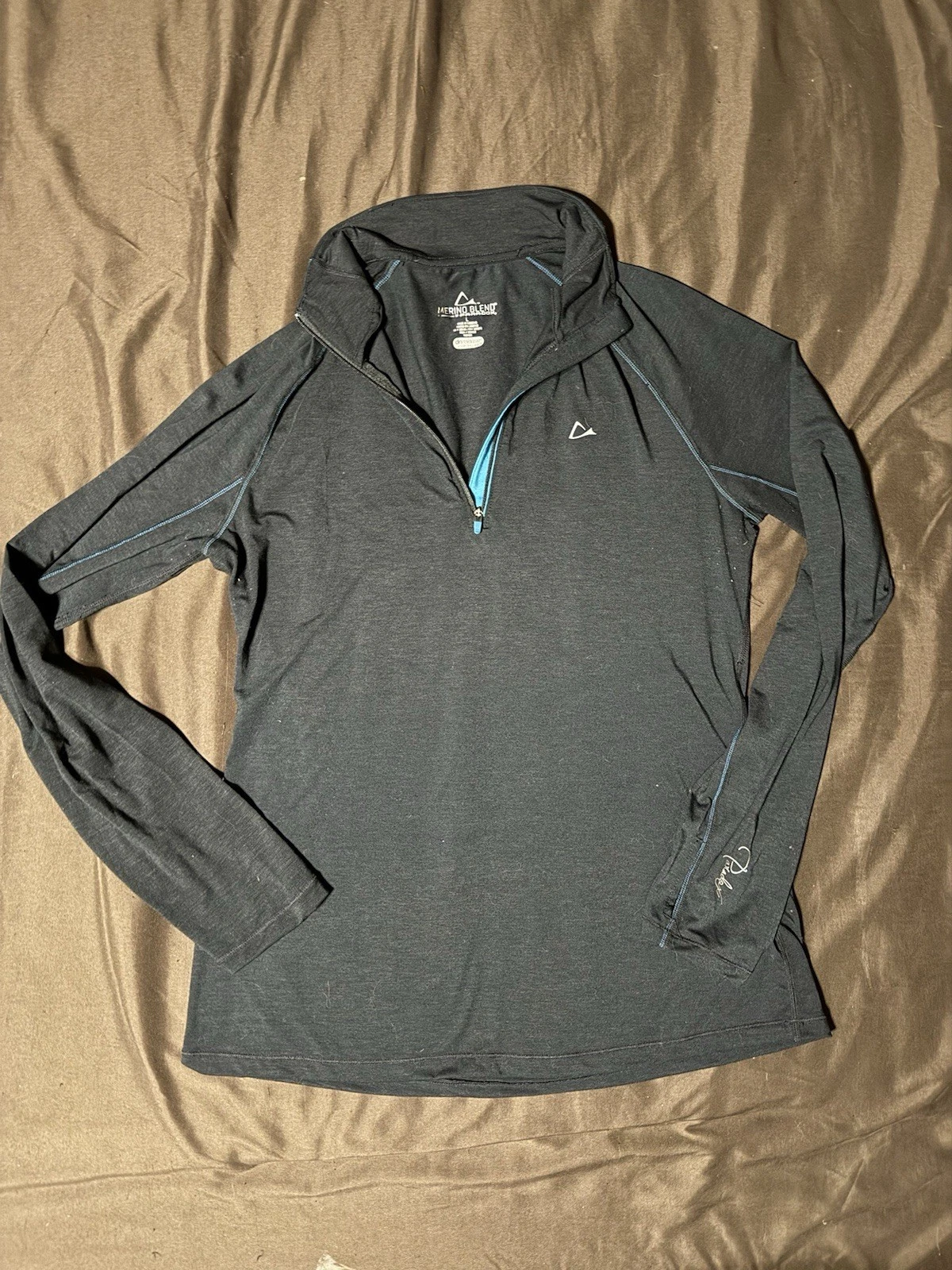 Paradox Womens Shirt Large Black Merino Blend Wool Baselayer 1/4 Zip Pullover