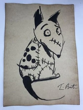 Tim Burton COA Art Painting Original Drawing Vintage Paper Signed