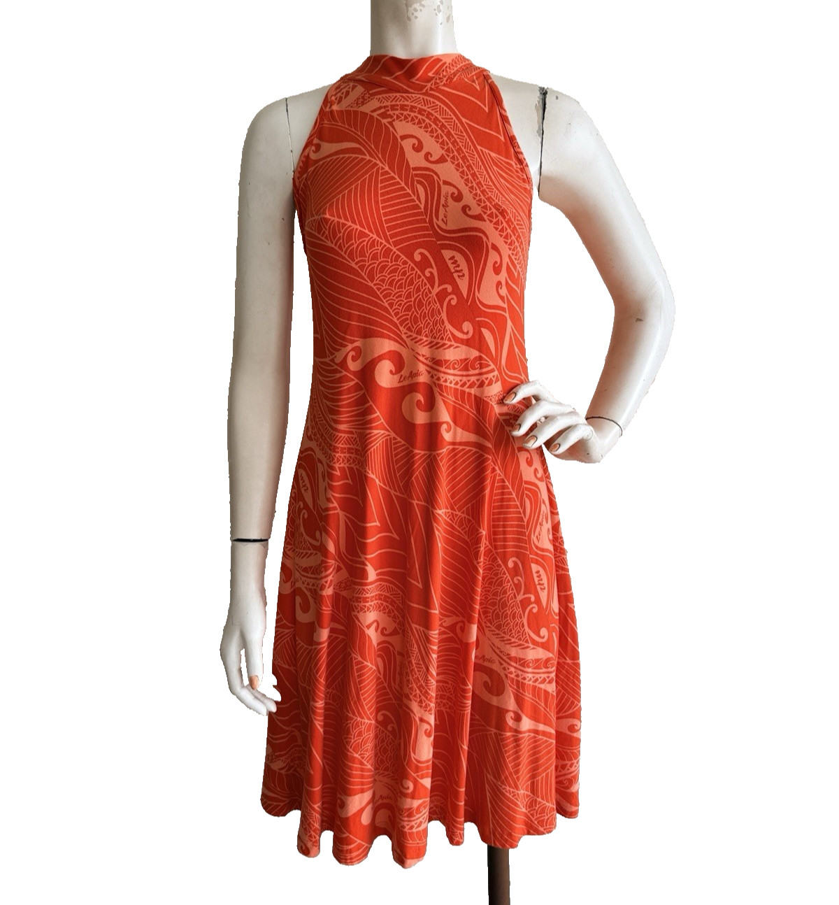 MISSING POLYNESIA Dress Orange Print Hawaiian Alo… - image 1