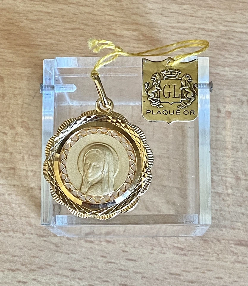 Ciondolo GL Placcato Oro - Madonna Miracolosa Medaglia Vergine Maria Pendente. - Immagine 3 di 4