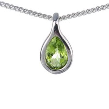 Peridot Necklace Sterling Silver Green 0.5ct Pear August Birthstone