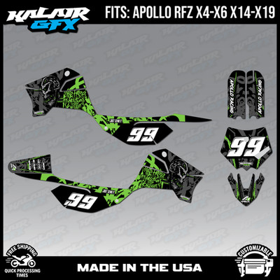 Graphics Kit for Apollo RFZ X4 X5 X6, X14 to X19 REVOLT-Green