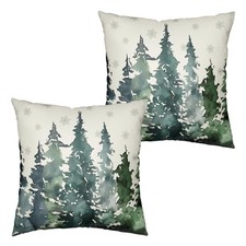Watercolor Pine Tree Pillow Covers Green Rustic Forest Throw Pillow Covers 18...