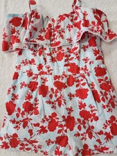 Janie And Jack Girls Blue Red White Floral Romper Size 3 Preowned
