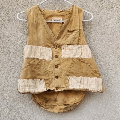 Vintage TRIGG Trailmate Men's Hunting Vest Brown Grunge Distressed Made USA READ