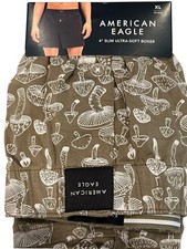 NWT AMERICAN EAGLE 4" Slim Ultra Soft Boxer Sz S-XL Green White Mushrooms 79