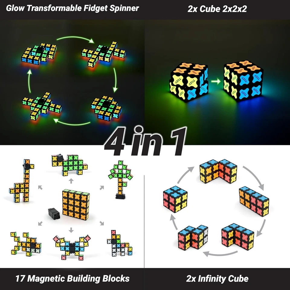 TOSY Imán Fidget Spinner 17 Bloques Brillo Transformable 136 Imanes Incrustados Foto 4 de 4