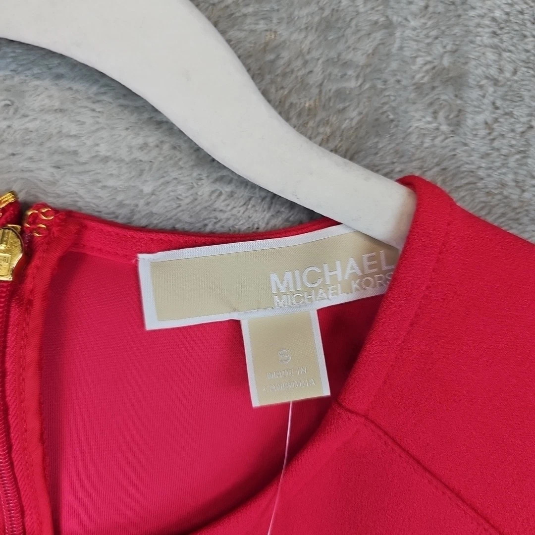 Mini abito donna Michael Kors scuba crepe bordo catena S rosa intenso manica corta