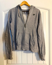 Nike Sportswear Gray 1/2 Zip Fleece Hoodie Logo Pockets Boys Size L