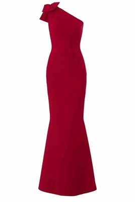 Chiara Boni Red One-Shoulder Maxi Gown Open Back Bow Formal Dress US 12 IT 48