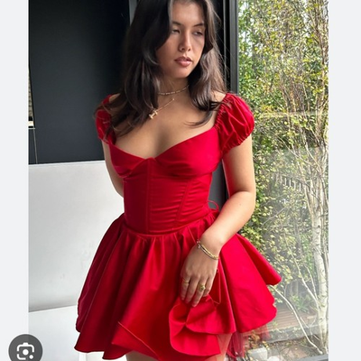 #ad DIBO BODI Missy Mini Babydoll Dress with Tulle in Red Size Small $98.00