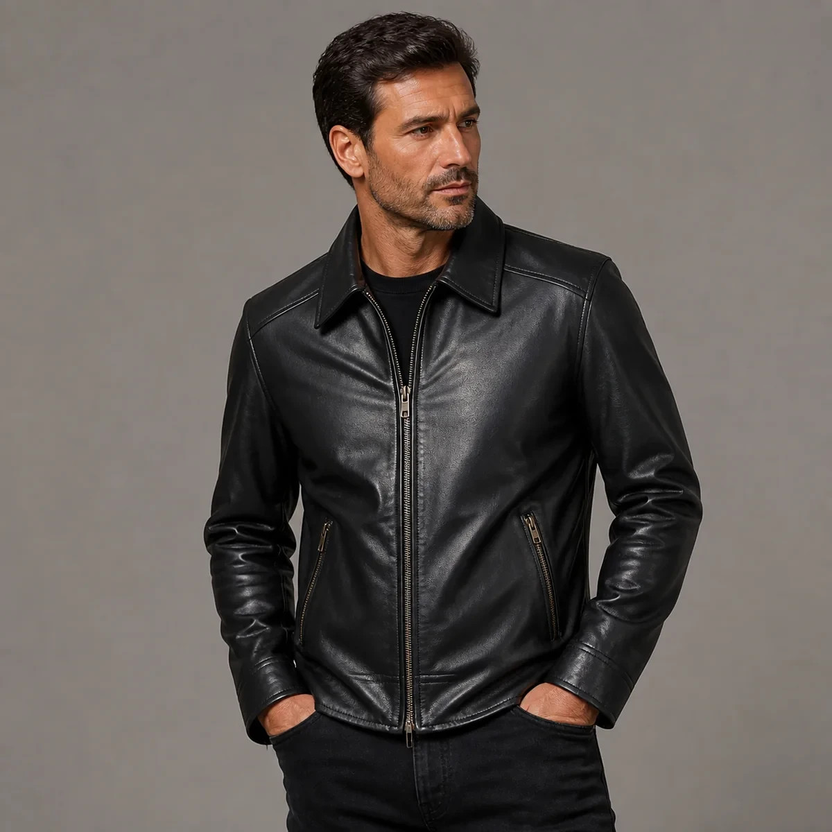 Mens Leather Jacket Premium Causal Classic Dress Fashion Leather Winter Jacket