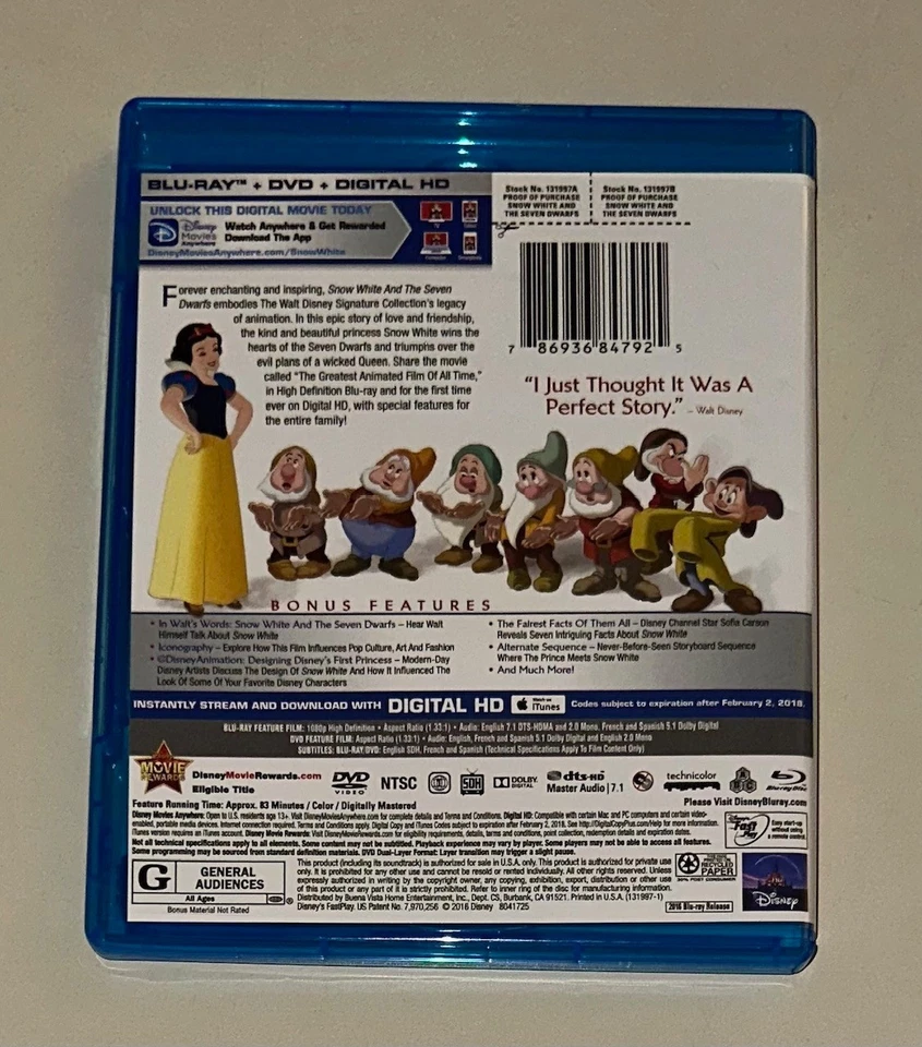 BLU-RAY - SNOW WHITE & THE 7 DWARFS - Walt Disney Animated - Image 2 of 3