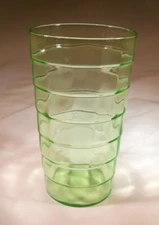HOCKING GLASS CO. BLOCK OPTIC GREEN 12-OUNCE 4-7/8" TALL FLAT BASE TUMBLER!