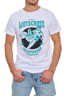 Herren T-Shirt Aufdruck Motocross Kurzarm 100% Baumwolle ZY12 ZEITANGEBOT
