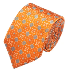 7 Fold/ Sevenfold Tie, All Silk Private Label 3.5" 58" Orange
