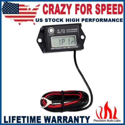 Waterproof Tiny Tach Digital Hour Meter Tachometer Resettable Job Timer Power US