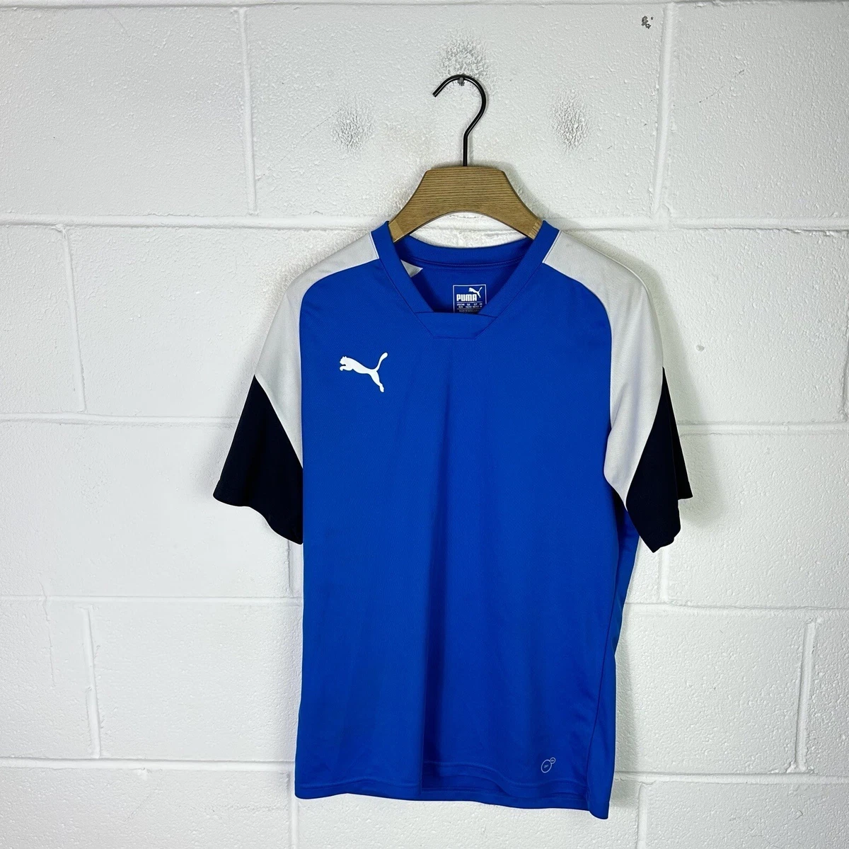 Puma Shirt Mens Medium Blue White Crew Neck Casual Short Sleeve Fitness Gym