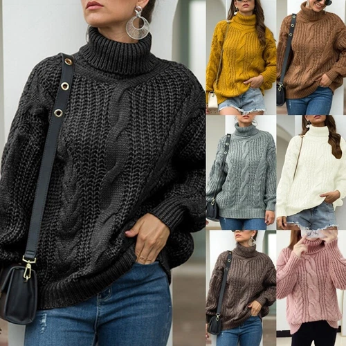 Damenpullover hochgeschlossen Winter warm Pulli Tops Damen Langarm schicke Strickwaren - Bild 1 von 65