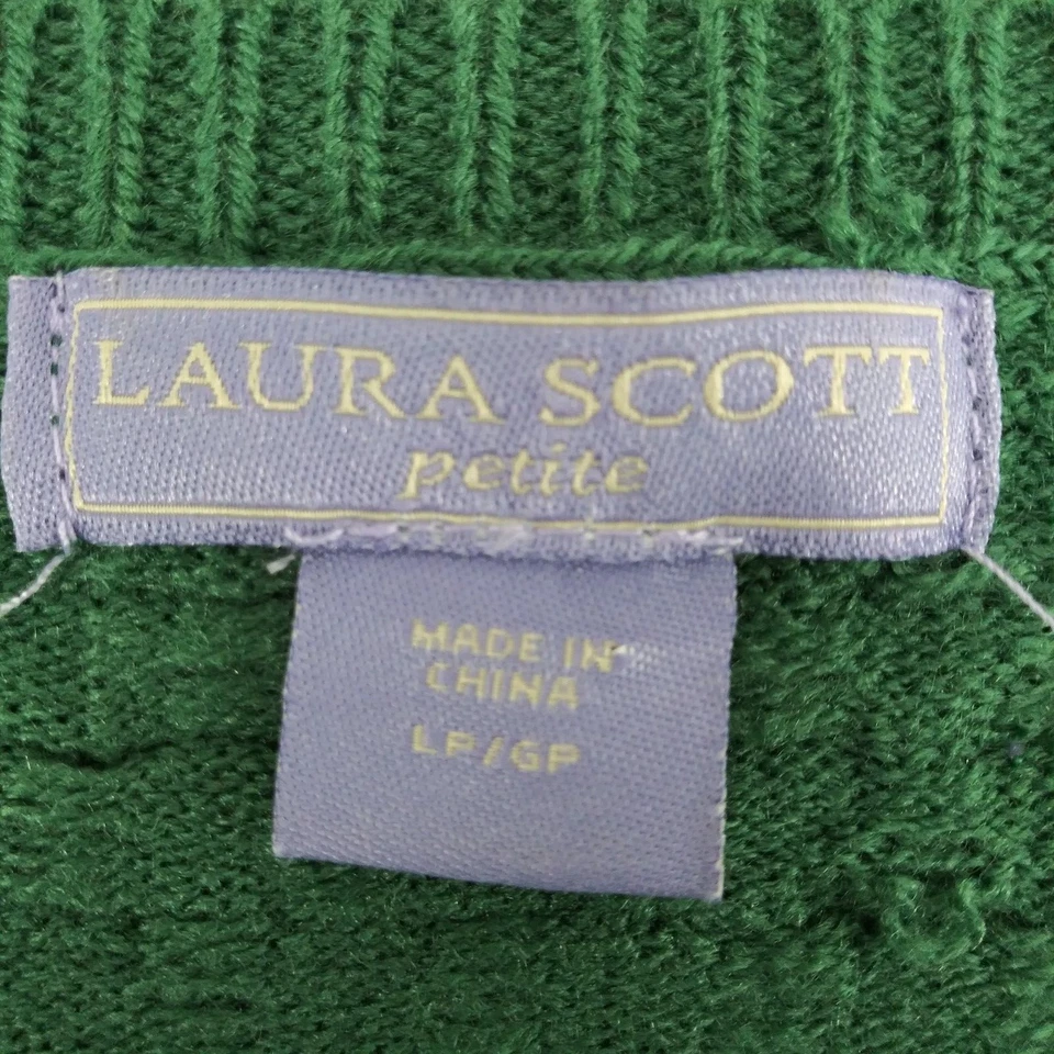 Laura Scott Sweater Womens LP Green 3/4 Sleeve Knit Cowl Neck Lightweight Blouse - Image 4 of 4