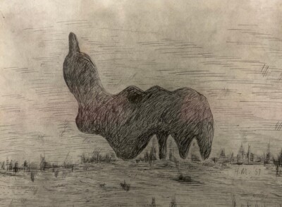 Seltene Henry Moore Lithographie signiert Studie einer Skulptur 23,5 x 30 cm Vintage 