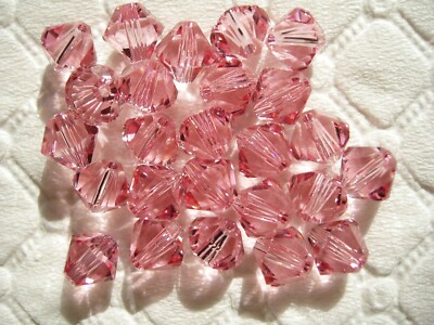 25 pc SWAROVSKI CRYSTAL LIGHT ROSE Loose BEADS 6mm 5328 Bicone PINK, OCTOBER