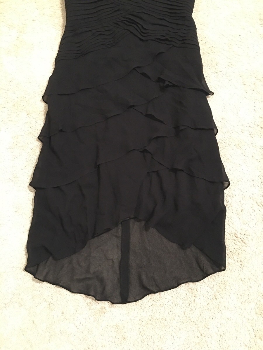 TADASHI Size 6 Black 100% Silk Chiffon Pleated & Ruffled Strapless